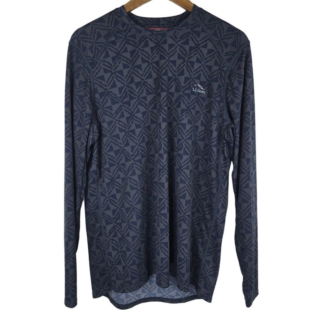 L.L. Bean Navy Blue Gray Design Men's Long Sleeve Shirt  XL